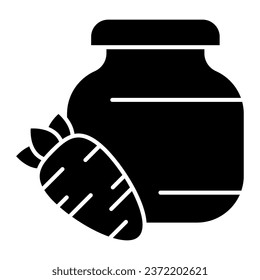 Icono sólido de jugo de zanahoria. El vidrio puede ordeñar y zanjar el pictograma estilo glifo vegetal sobre fondo blanco. Señales bioalimentarias para niños para concepto móvil y diseño web. Gráficos vectoriales