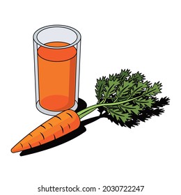 Carrot juice. Vector 3d sketch line isometric, color icon illustration, flat style. Creative design idea and elements for infographics and website.