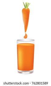 Carrot juice with whole carrot and juice drop, vector