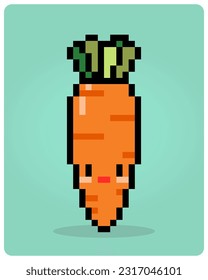 carrot kawaii in 8 bit pixel art. vegetables for game assets in vector illustration.