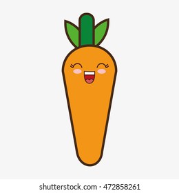 carrot kawaii cartoon smiling healthy food icon. Colorful and flat design. Vector illustration