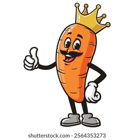 Carrot King,  Cartoon Character Mascot Illustration Vector Clip-art Hand-drawn Logo Design