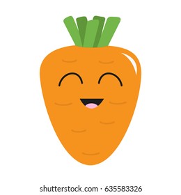 Carrot with leaves icon. Orange color. Vegetable collection. Fresh farm healthy food. Smiling face. Cute cartoon character. Education card for kids. Flat design. White background. Isolated. Vector