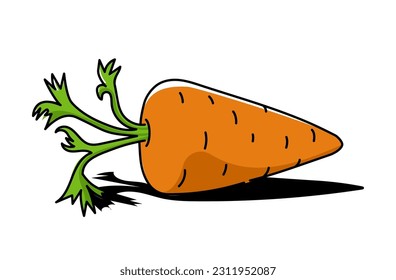 Carrot lies with a shadow on a white background. Flat vector hand drawn illustration. Colored doodle.