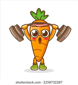 carrot lifting the barbell character. cartoon mascot vector