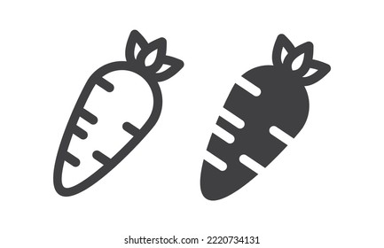 Karottenlinie und Glyph-Symbol. Gemüse und Essen. Zeichenvektorgrafiken für Diät. Naturzeichen Vektorgrafik