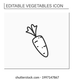 Icono de línea de restricción. Verdura raíz. Alimentos dietéticos. Nutrición vegetariana saludable. Beneficios de la salud. Concepto de agricultura. Ilustración vectorial aislada. Trazo editable