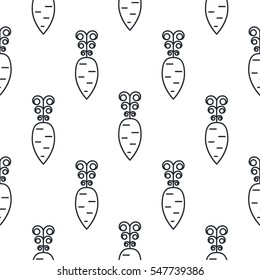 Carrot line icon seamless vector pattern. Vegetable outline tileable white monochrome background.
