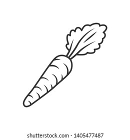 Carrot linear icon. Agriculture plant. Salad ingredient. Vegetable farm. Vegan food. Organic food. Greenery. Thin line illustration. Contour symbol. Vector isolated outline drawing. Editable stroke