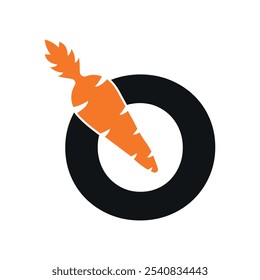  Logotipo de cenoura combinado com modelo de vetor de letra O