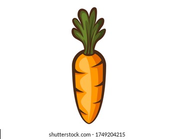 Carrot logo illustration. Digitally hand drawn in a vintage style with ink effect and outlines. Color dimensional icon. 