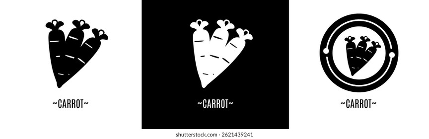 Carrot logo set. Collection of black and white logos. Stock vector.