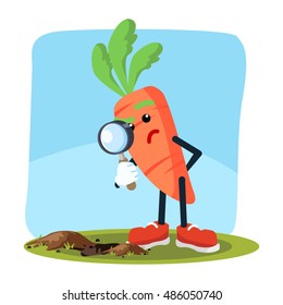 carrot man seeing through magnifying glass
