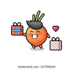 carrot mascot cartoon giving the gift , cute style design for t shirt, sticker, logo element