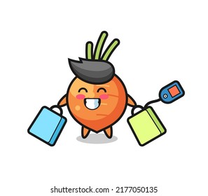 carrot mascot cartoon holding a shopping bag , cute style design for t shirt, sticker, logo element