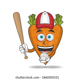 Carrot mascot character with baseball playing gear. vector illustration