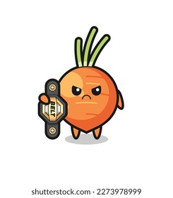 carrot mascot character as a MMA fighter with the champion belt , cute style design for t shirt, sticker, logo element