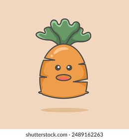 Carrot mascot with funny expression designed in cartoon flat style, vector illustration. Cute carrot character. Daucus carota L.