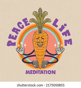 Carrot meditation with peacefull mind illustration. Design for merchandise, tshirt, emblem, sticker