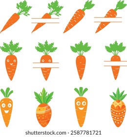 Carrot Monogram Designs Set Cute Carrot Logos Designs Silhouette, Carrot Vector Illustrations