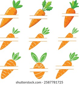 Carrot Monogram Designs Set Cute Carrot Logos Designs Silhouette, Carrot Vector Illustrations