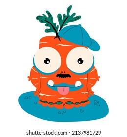 Carrot monster, cartoon vector,alien monster illustration, isolated cartoon on white background.