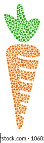 Carrot mosaic of circle dots in different sizes and color hues. Small circles are combined into carrot vector illustration. Dotted vector design concept.