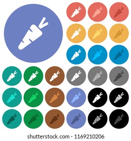 Carrot multi colored flat icons on round backgrounds. Included white, light and dark icon variations for hover and active status effects, and bonus shades.