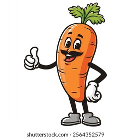 Carrot with mustache,  Cartoon Character Mascot Illustration Vector Clip-art Hand-drawn Logo Design