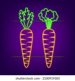 Carrot neon icon. Flat design on a white background. Vector stock illustration.