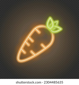 Carrot neon icon. Gardening and agriculture concept. Glowing neon. Vector illustration