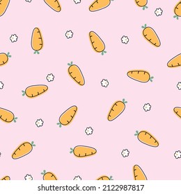 Carrot nursery seamless pattern hand drawn in cartoon style Use for prints, wallpapers, decorations, textiles, vector illustration