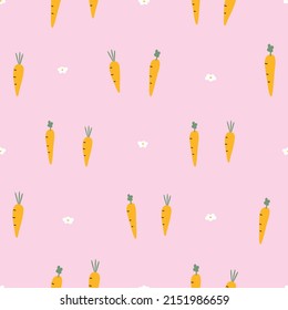 Carrot nursery seamless pattern hand drawn in cartoon style Use for prints, wallpapers, decorations, textiles