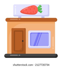 Carrot on building denoting flat icon of vegetable shop 

