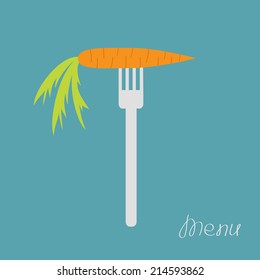 Carrot on fork. Diet concept Menu cover Flat design Vector illustration