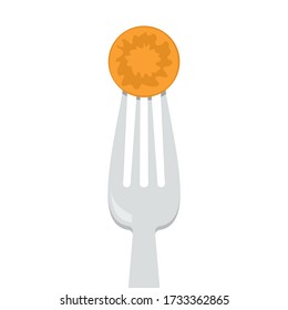 Carrot on the fork vector isolated. Element for cafe and restaurant menu. Healthy and delicious food. Vegetarian and vegan ingredient.