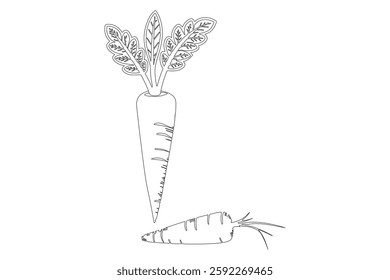 Carrot in one continuous line drawing of carrot vector illustration