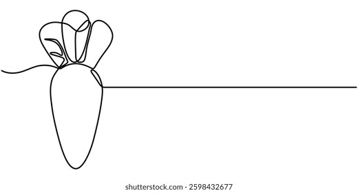 Carrot in one continuous line drawing of vector illustration, Simple carrot in continuous one line art drawing icon isolated on white background vector illustration, Continuous one line drawing.