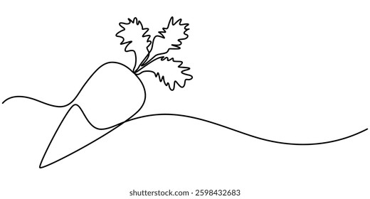 Carrot in one continuous line drawing of vector illustration, Simple carrot in continuous one line art drawing icon isolated on white background vector illustration, Continuous one line drawing.