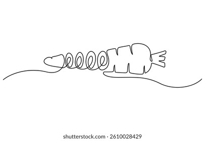 Carrot in one continuous line drawing of vector illustration, icon isolated on white background.