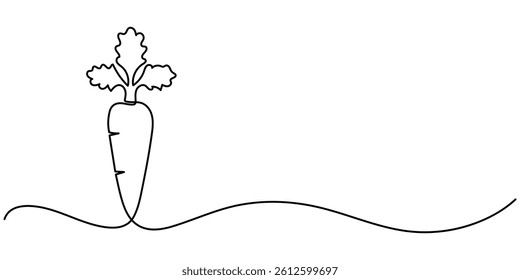 Carrot in one continuous line drawing of vector illustration, icon isolated on white background, Carrot in one continuous line drawing of vector illustration, Simple carrot in continuous one line art.