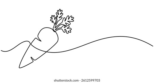 Carrot in one continuous line drawing of vector illustration, icon isolated on white background, Carrot in one continuous line drawing of vector illustration, Simple carrot in continuous one line art.
