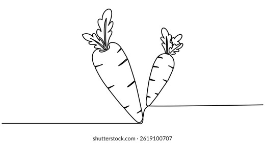 Cenoura em um desenho de linha contínua de ilustração vetorial, Cenoura em um desenho de linha contínua de ilustração vetorial, ícone de desenho de uma arte de linha, Cenoura simples em uma arte de linha contínua.