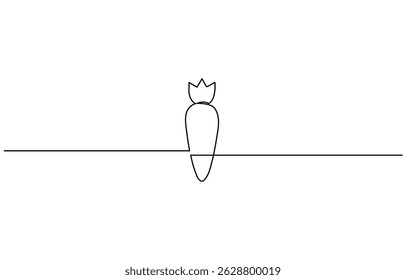 Carrot in one continuous line drawing of vector illustration, Carrot continuous one line drawing of isolated outline vector art.