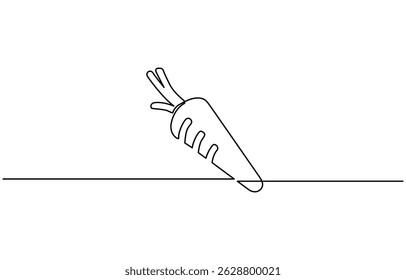 Carrot in one continuous line drawing of vector illustration, Carrot continuous one line drawing of isolated outline vector art.