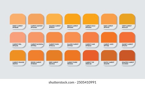 Carrot Orange Color Palette, Carrot Orange Color Guide Palette with Color Names. Catalog Samples of Carrot orange colors with RGB HEX codes. cladding sheet Carrot Orange colour, Fashion Trend Oranges