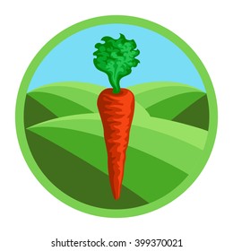 Carrot. Organic vegetables, round vector color badge or sticker