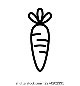 Icono de contorno de restricción. Zanahorias con hojas. Vegetales de vitamina. Comida orgánica. Ilustración vectorial.