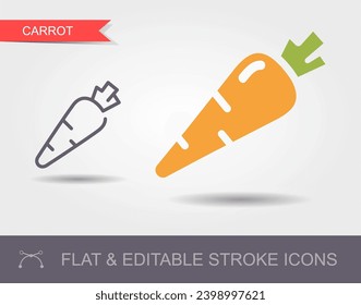 Carrot. Outline icon with editable stroke. Linear symbol of the food and flat icon with shadow