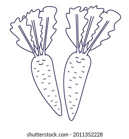 Carrot outline vector icon. Hand drawn sketch food illustration in doodle style. Smiley.